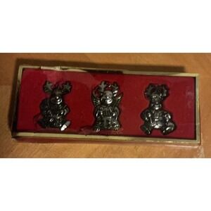 Gorham Silver Plated Ornaments Set of 3 Reindeer Christmas In Original Box